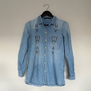Button down blue embroidered top